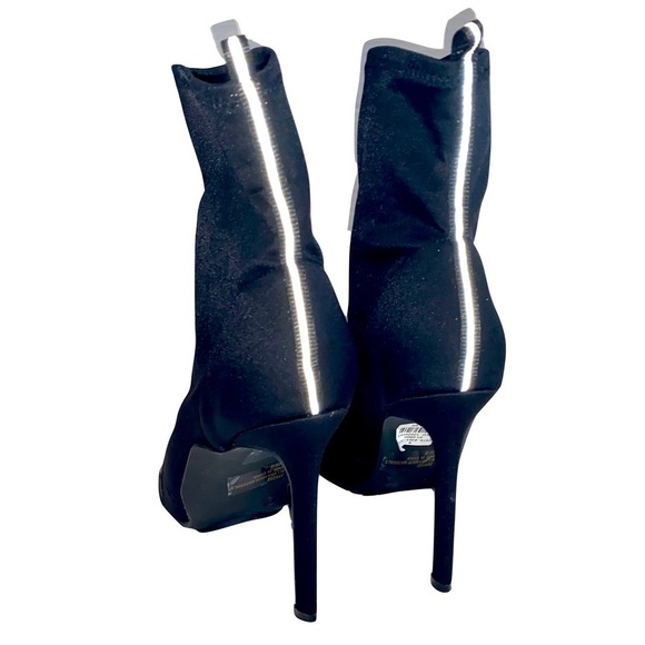 Charlotte Russe Black Pointed Toe Sock Boots Reflective Stripe Rubber Soles Sz 9 - Picture 5 of 11